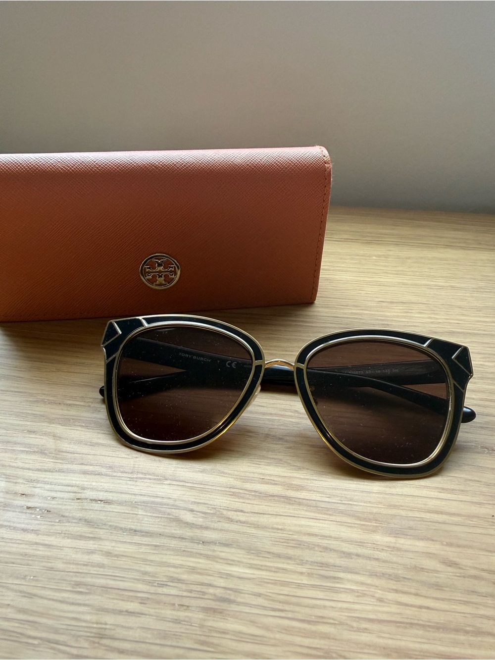 Tory Burch Black and Gold Trim Square Sunglasses